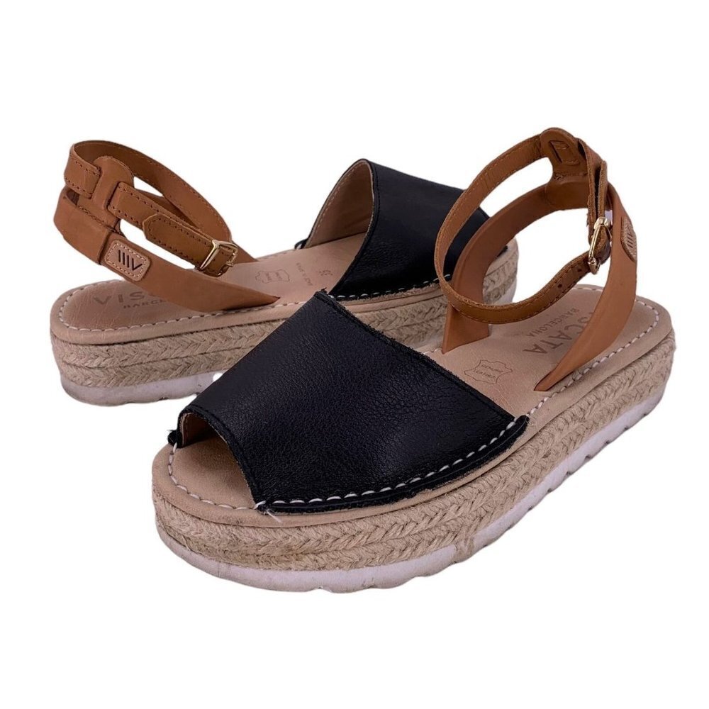 VISCATA BARCELONA Brown & Black Leather Espadrille Sandals Size 35